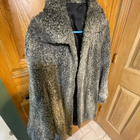 Women's Gray Shearling Coat - Picture 1 of 11